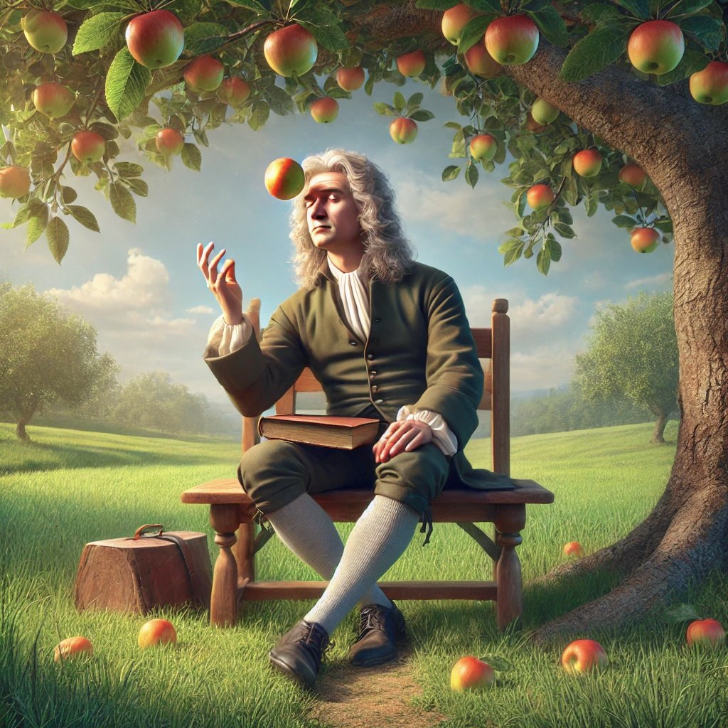 Isaac Newton and apple tree for blog Jay Ai